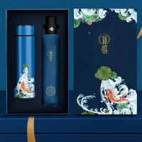 国潮文创LDJ-07礼盒(蓝色 智能保温杯480ml+自动雨伞21寸) 公司商务礼品 送领导客户伴手礼员工周年庆活动奖品